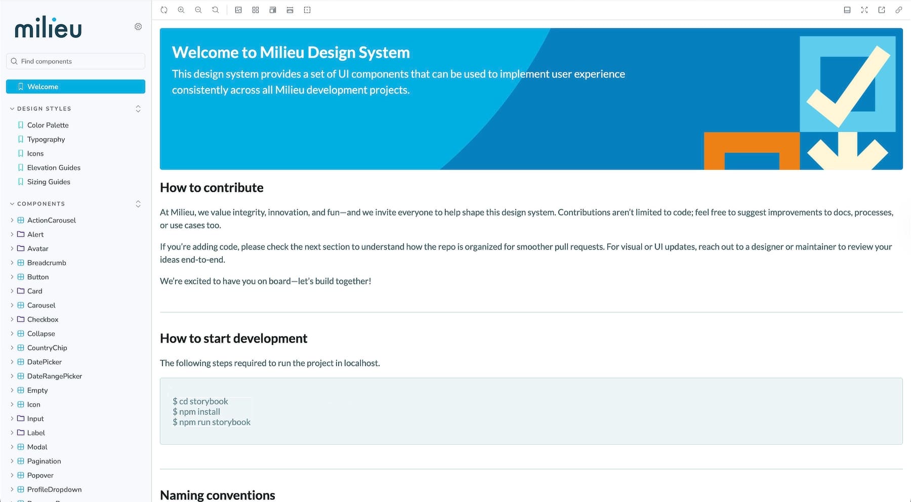 Milieu Design System using Storybook